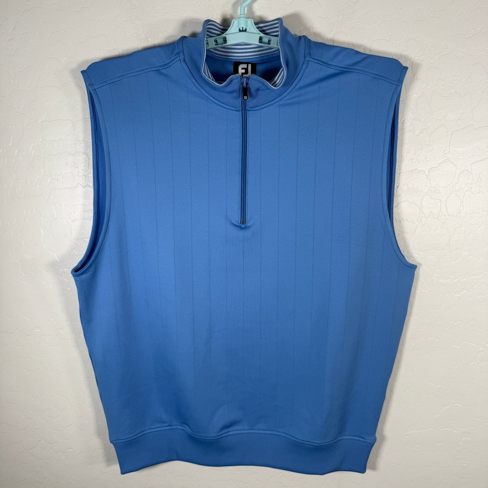 FootJoy 1/4 Zip Golf Vest Mens Large Blue Striped Performance Pullover‎